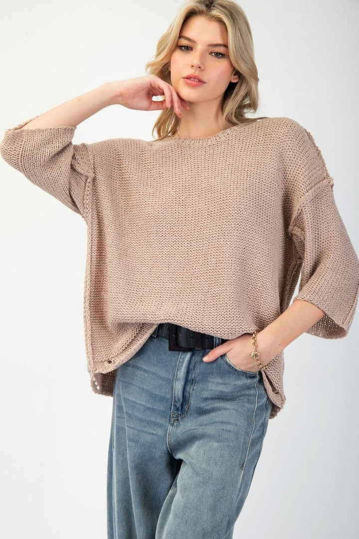 Easel Half Sleeve Inside Out Hem Boxy Fit Sweater