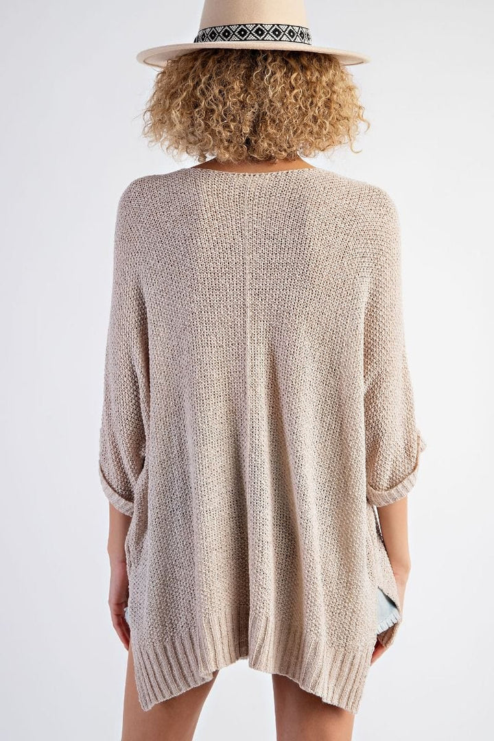 Easel Half Sleeve Round Neck Loose Knit Sweater