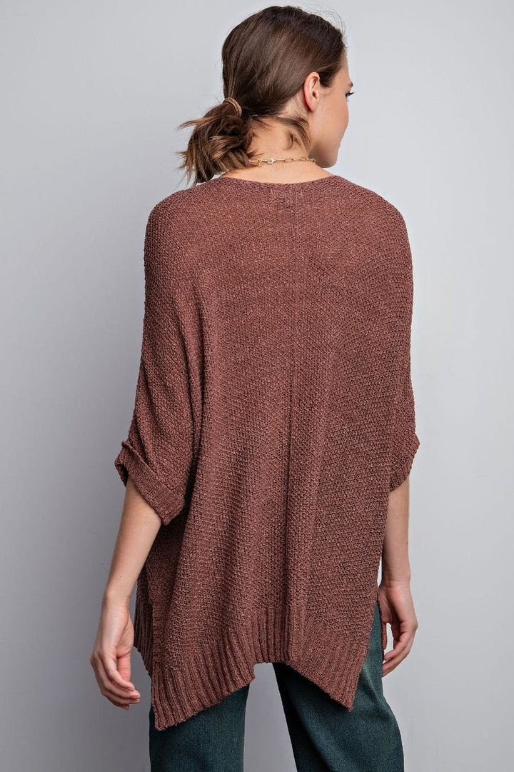 Easel Half Sleeve Round Neck Loose Knit Sweater