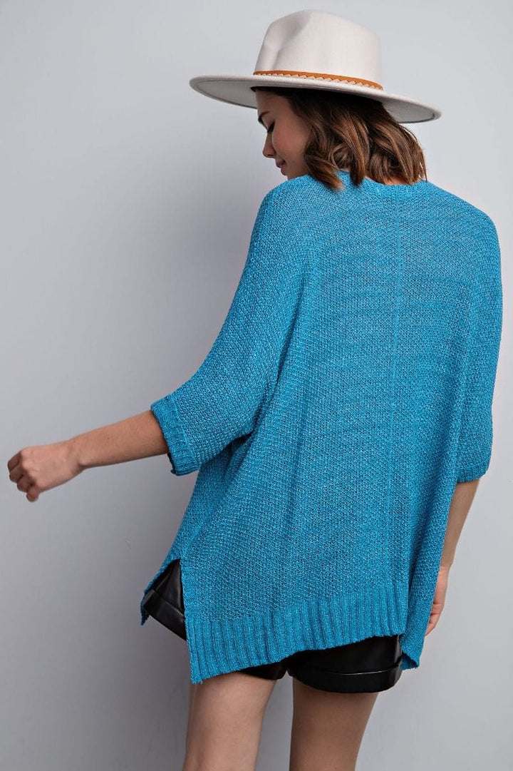 Easel Half Sleeve Round Neck Loose Knit Sweater