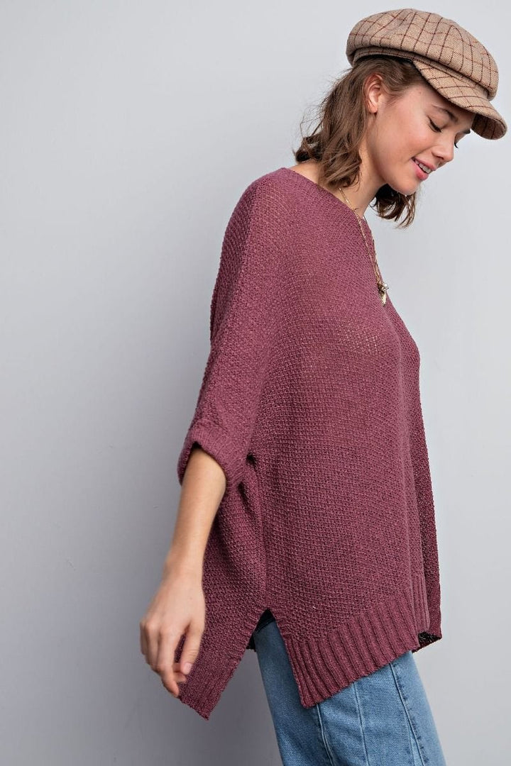 Easel Half Sleeve Round Neck Loose Knit Sweater