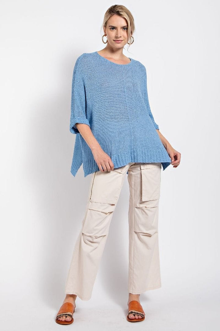 Easel Half Sleeve Round Neck Loose Knit Sweater