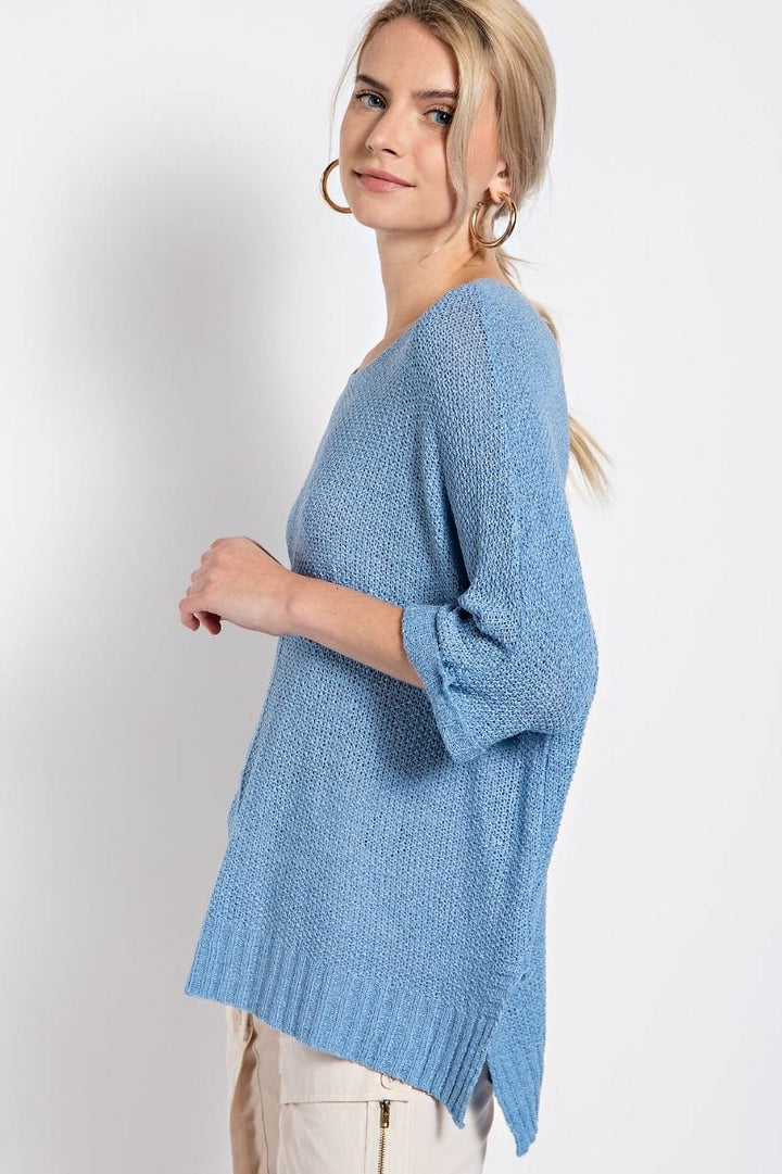 Easel Half Sleeve Round Neck Loose Knit Sweater