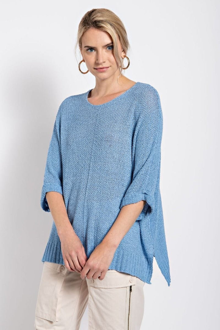 Easel Half Sleeve Round Neck Loose Knit Sweater