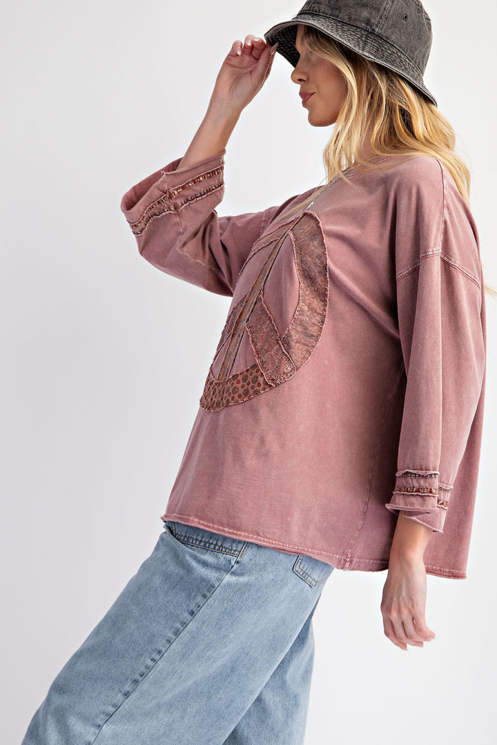 Easel Large Peace Patch Front Washed Cotton Jersey Top