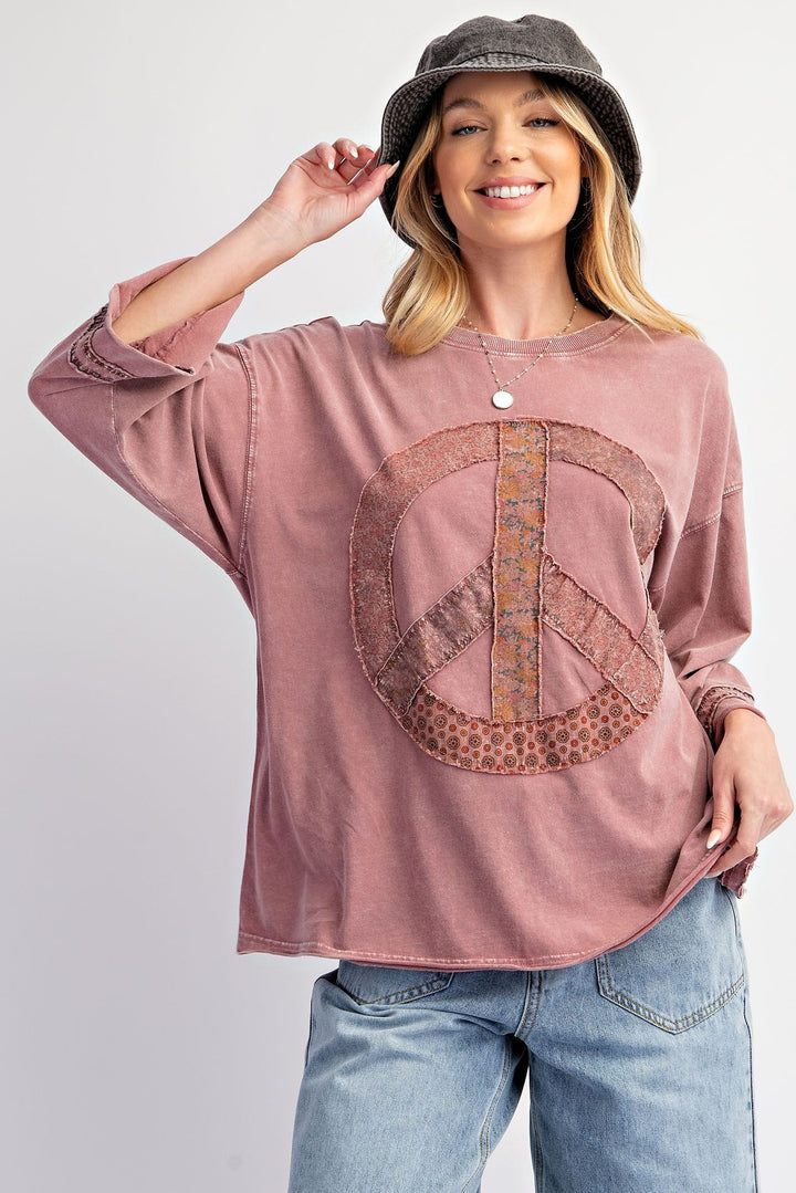 Easel Large Peace Patch Front Washed Cotton Jersey Top