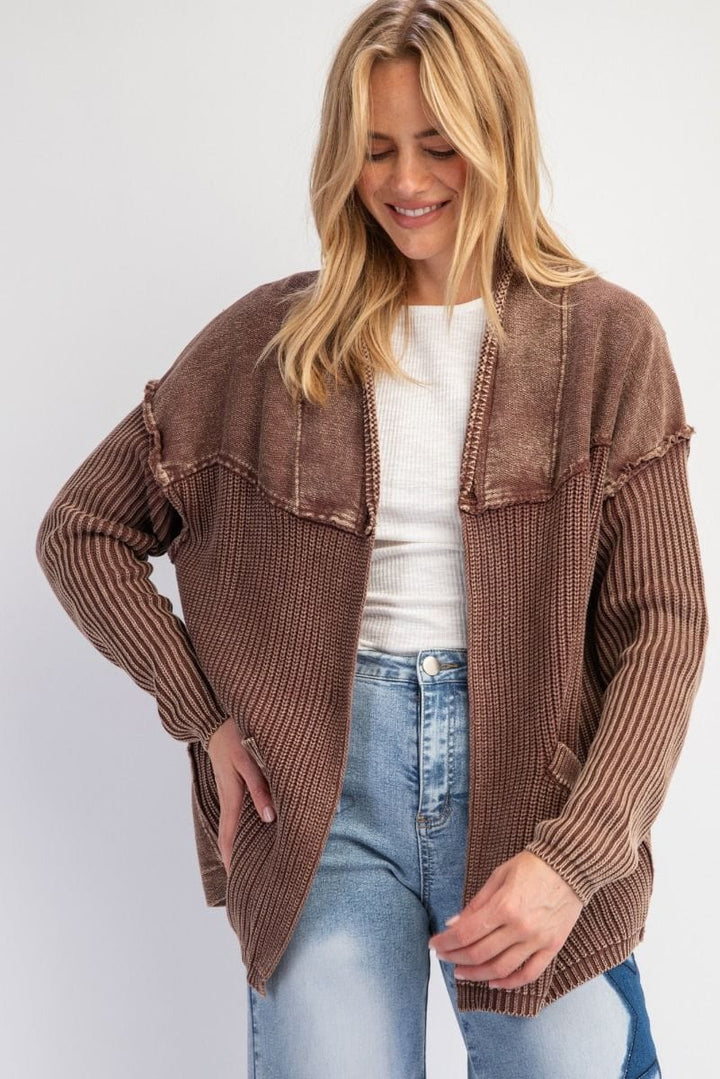 Easel Long Sleeve French Terry Knit Mix Cardigan