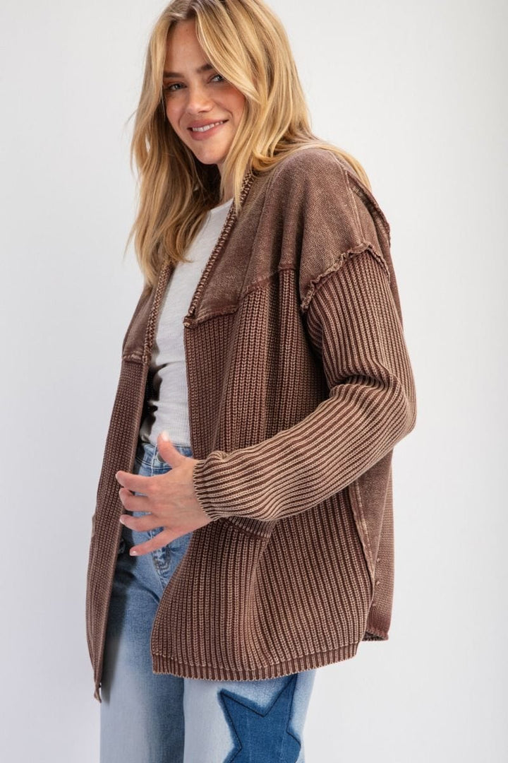 Easel Long Sleeve French Terry Knit Mix Cardigan