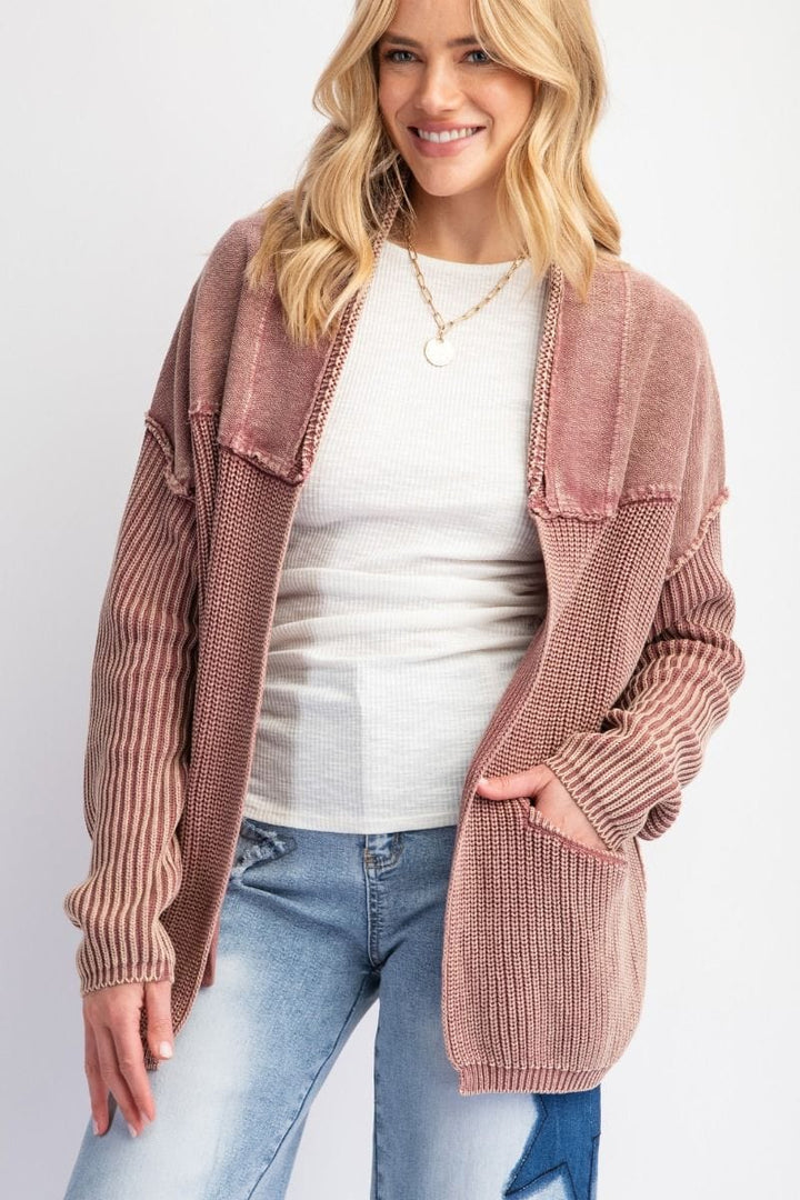 Easel Long Sleeve French Terry Knit Mix Cardigan