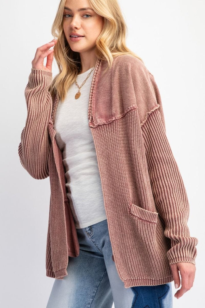 Easel Long Sleeve French Terry Knit Mix Cardigan