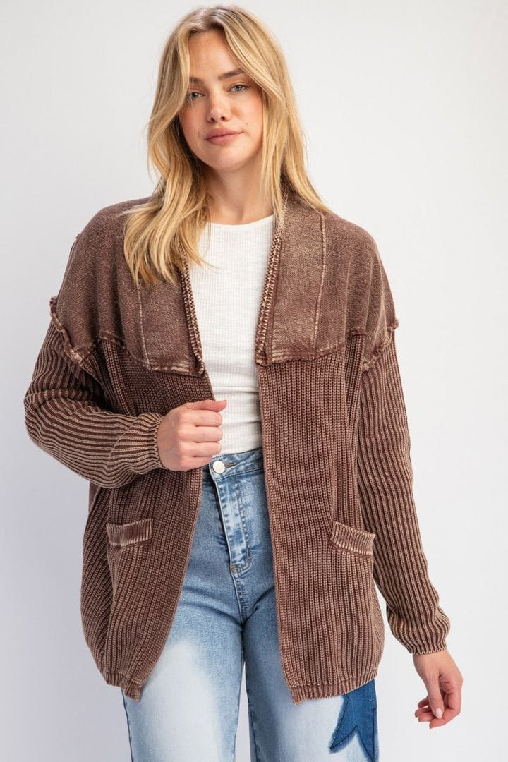 Easel Long Sleeve French Terry Knit Mix Cardigan