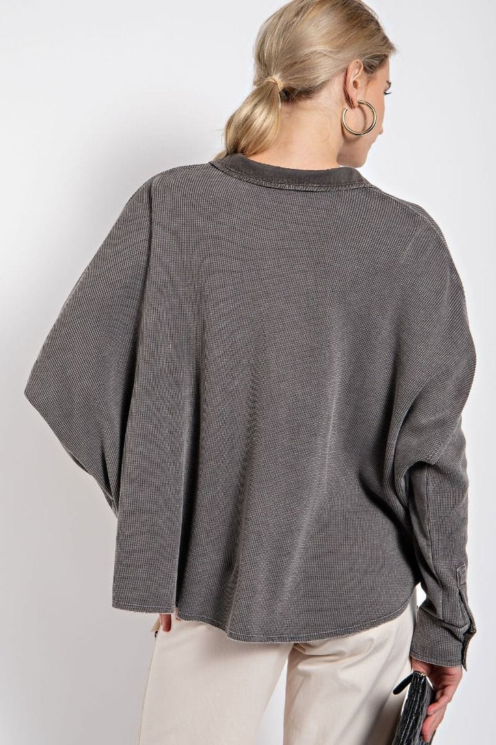 Easel Long Sleeve Mineral Washed Thermal Button Down Shirt