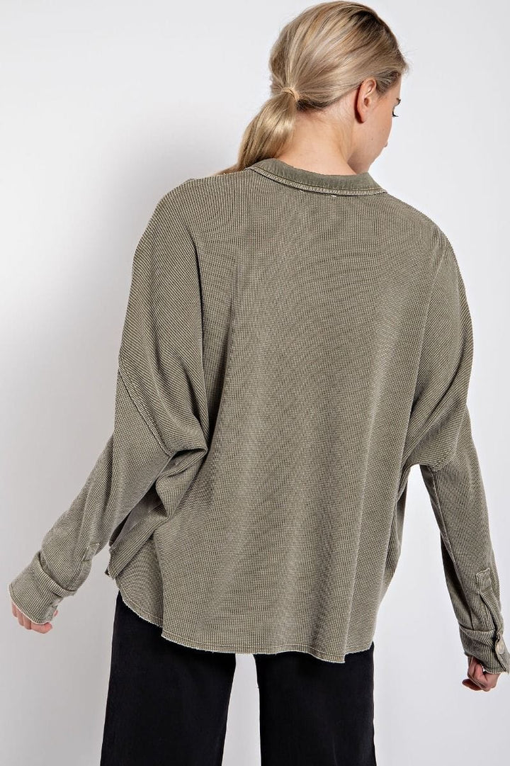 Easel Long Sleeve Mineral Washed Thermal Button Down Shirt