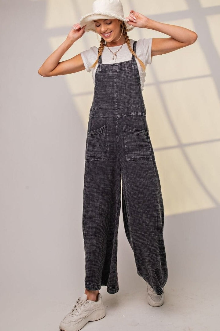 Easel Mineral Washed Cotton Gauze Wide Leg Jumpsuit Romper