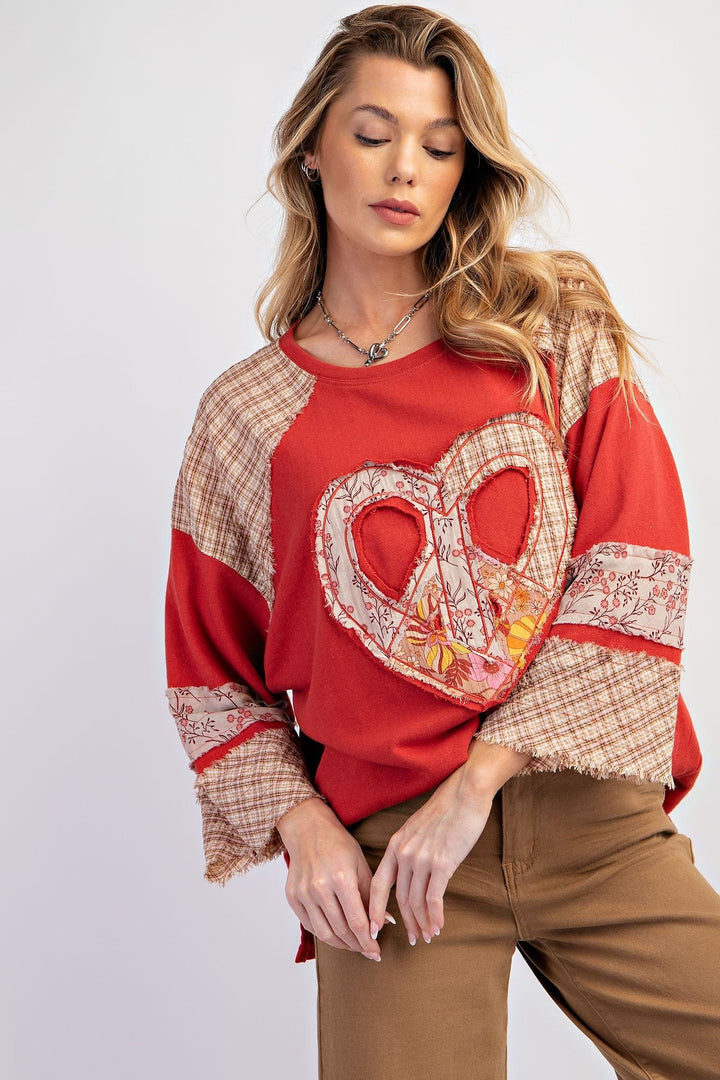 Easel Mix and Match Heart Patch Cotton Terry Pullover