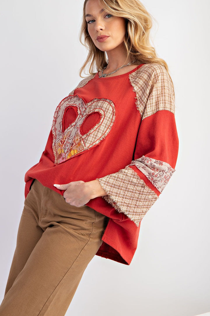 Easel Mix and Match Heart Patch Cotton Terry Pullover