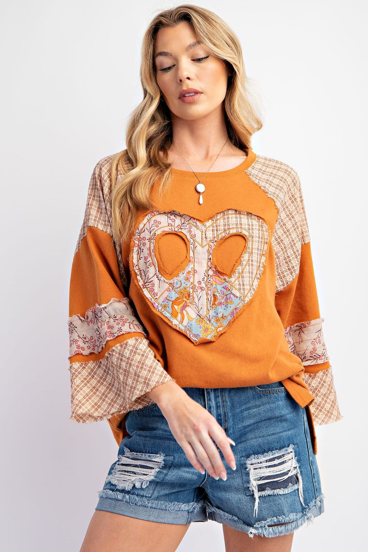 Easel Mix and Match Heart Patch Cotton Terry Pullover