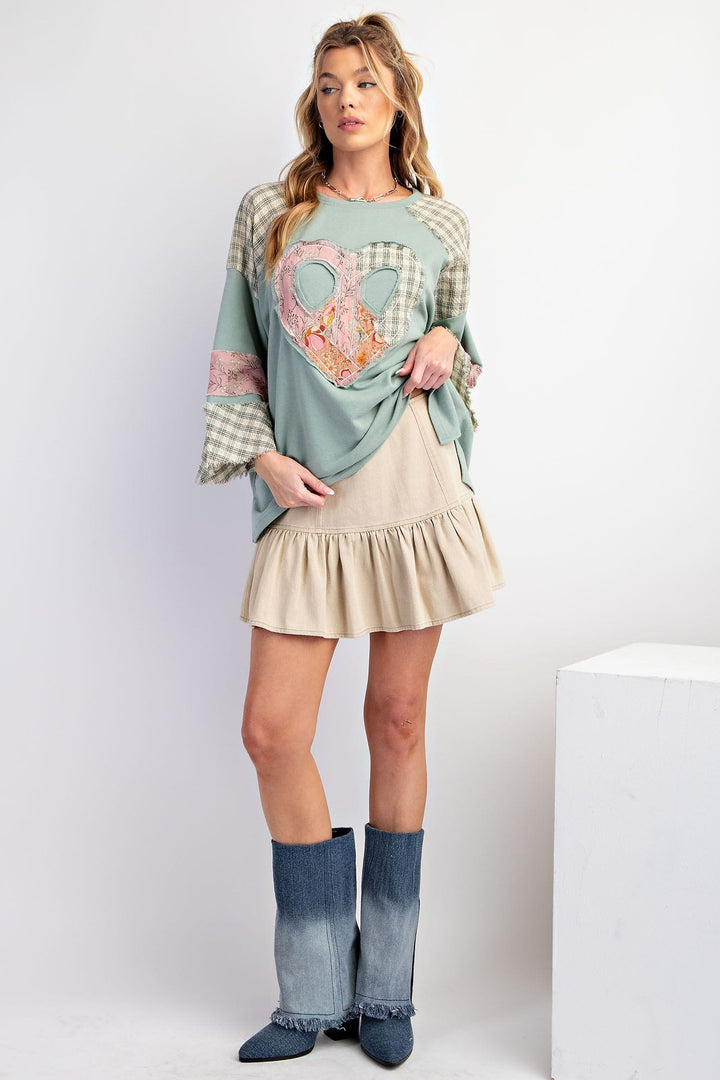 Easel Mix and Match Heart Patch Cotton Terry Pullover