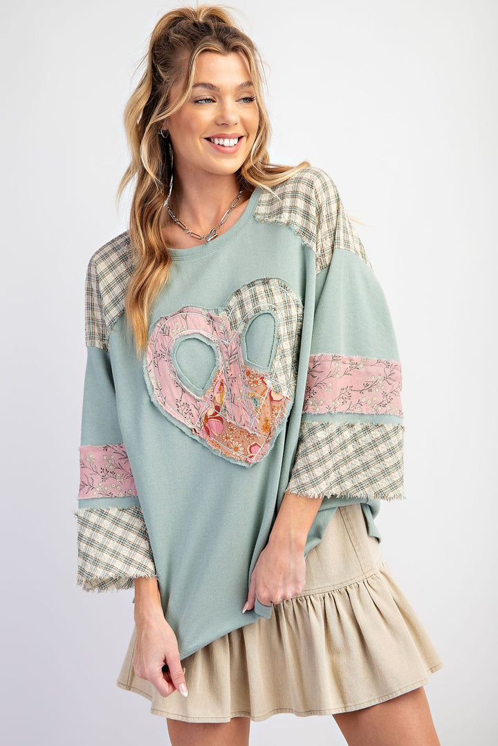 Easel Mix and Match Heart Patch Cotton Terry Pullover