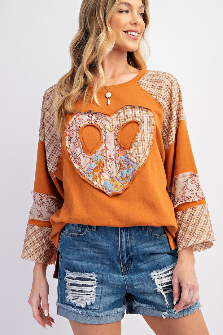 Easel Mix and Match Heart Patch Cotton Terry Pullover