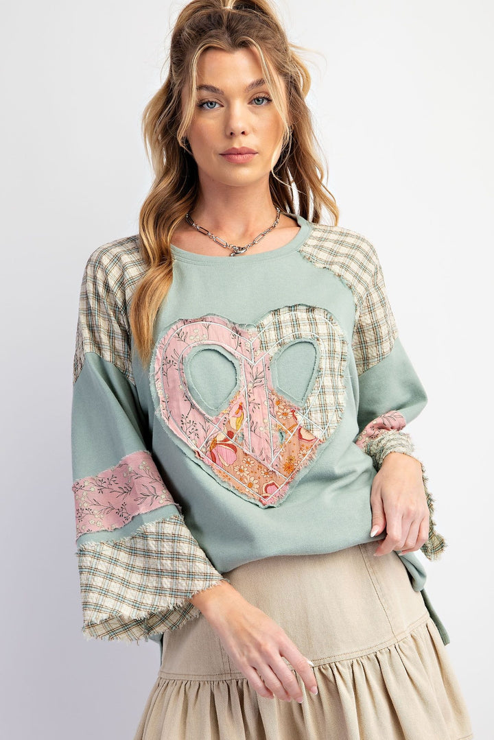 Easel Mix and Match Heart Patch Cotton Terry Pullover