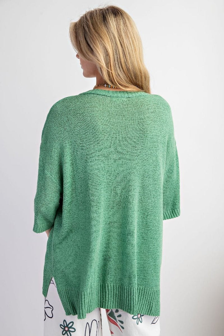 Easel Short Sleeve Knitted Sweater Top