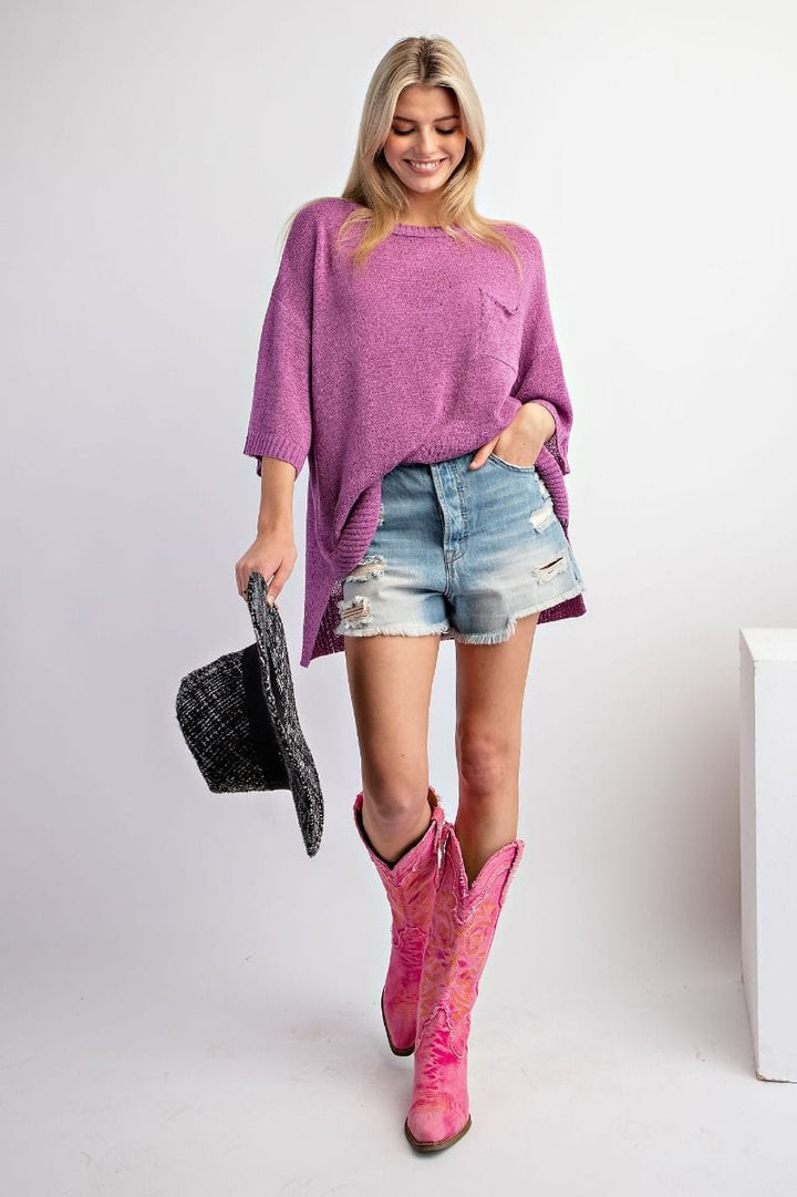 Easel Short Sleeve Knitted Sweater Top