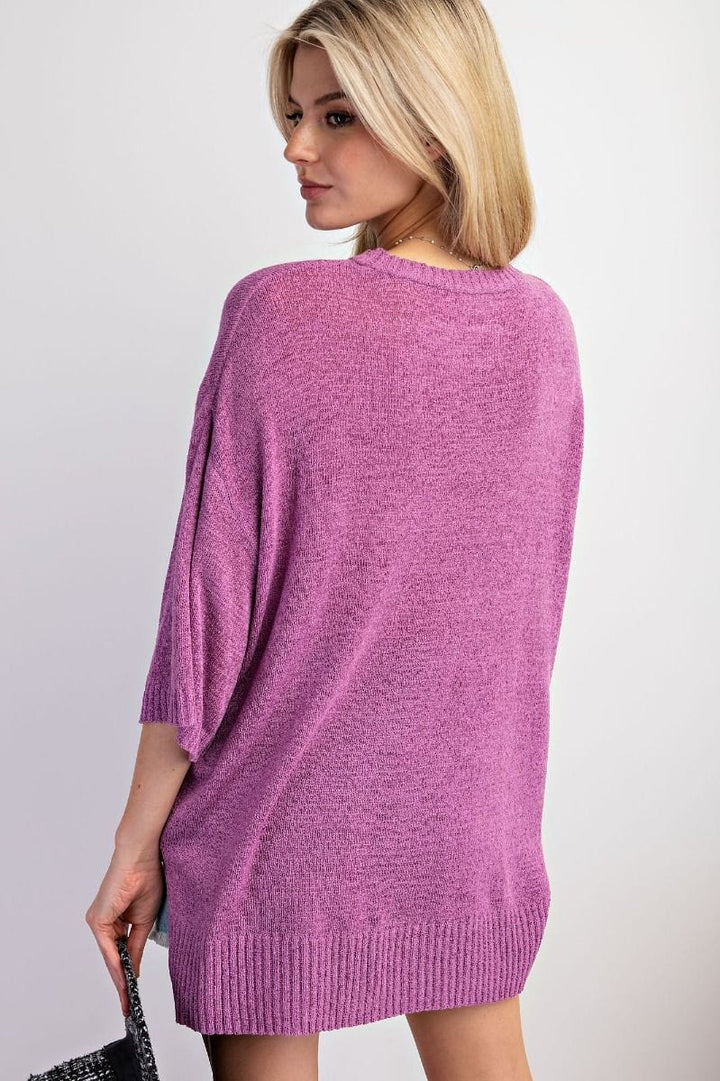 Easel Short Sleeve Knitted Sweater Top