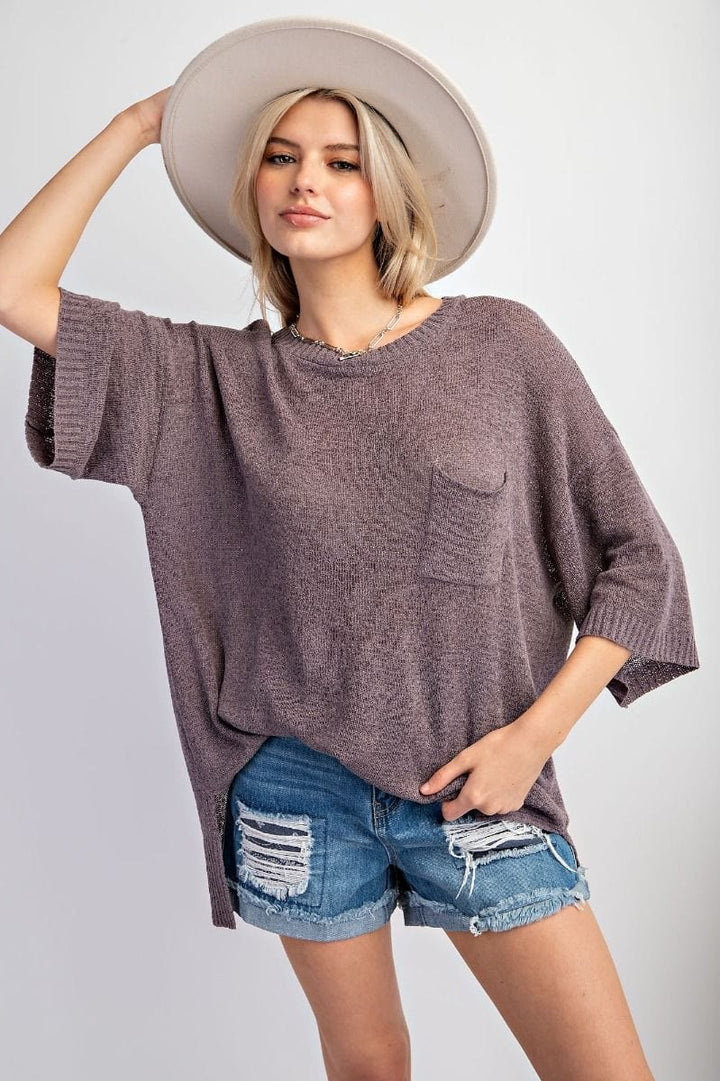 Easel Short Sleeve Knitted Sweater Top