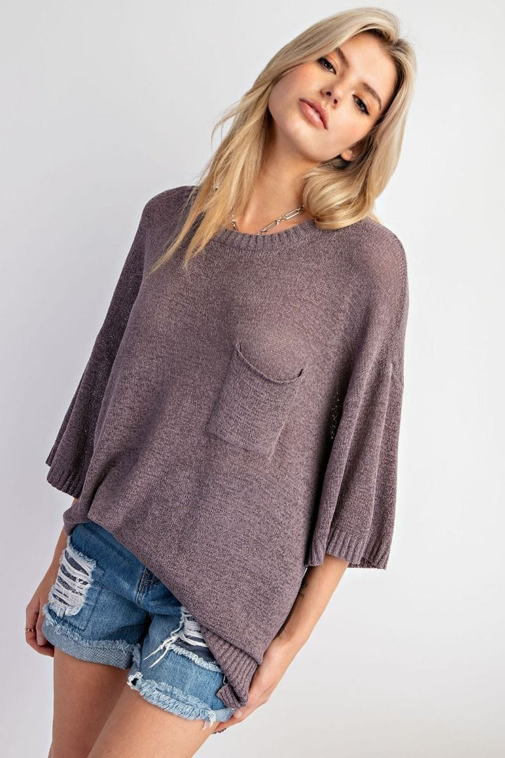 Easel Short Sleeve Knitted Sweater Top