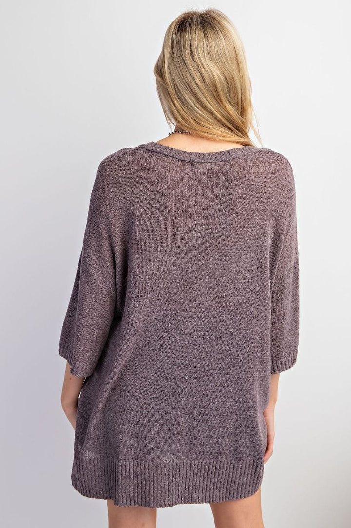 Easel Short Sleeve Knitted Sweater Top