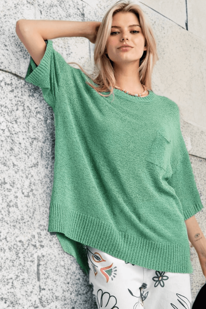 Easel Short Sleeve Knitted Sweater Top