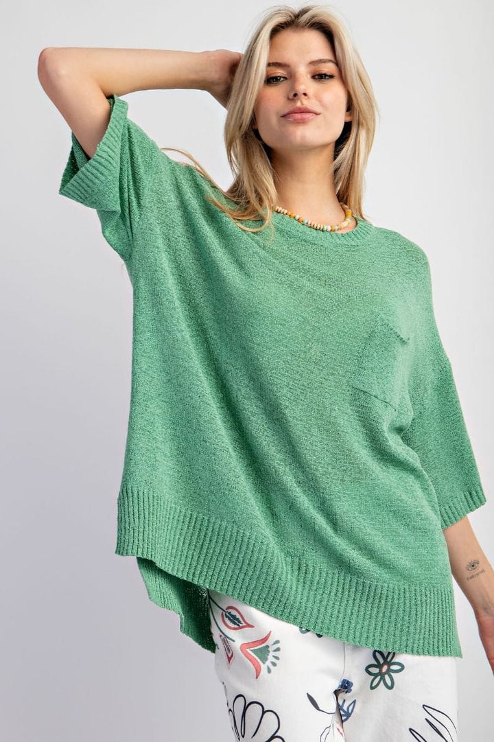 Easel Short Sleeve Knitted Sweater Top