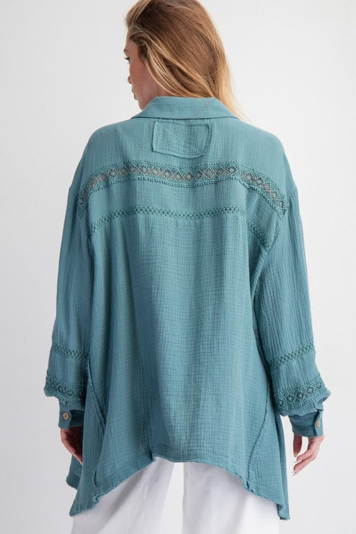 Easel Soft Washed Cotton Gauze Button Down Top