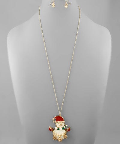 Enamel Glittery Festive Snowman Ball Chain Necklace