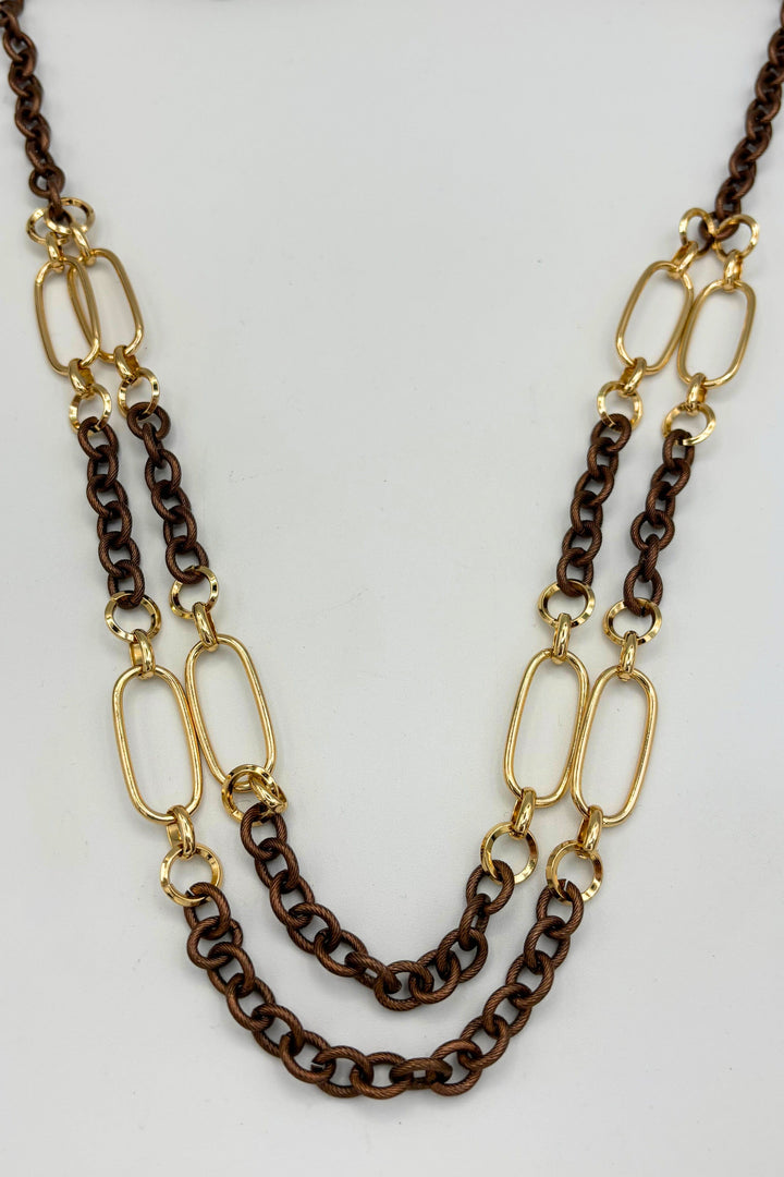 Esther Antiqued Etched Cable Mixed Chain Long Necklace