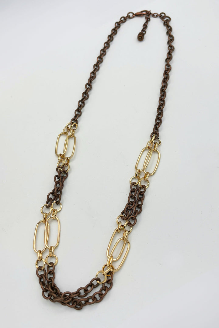 Esther Antiqued Etched Cable Mixed Chain Long Necklace