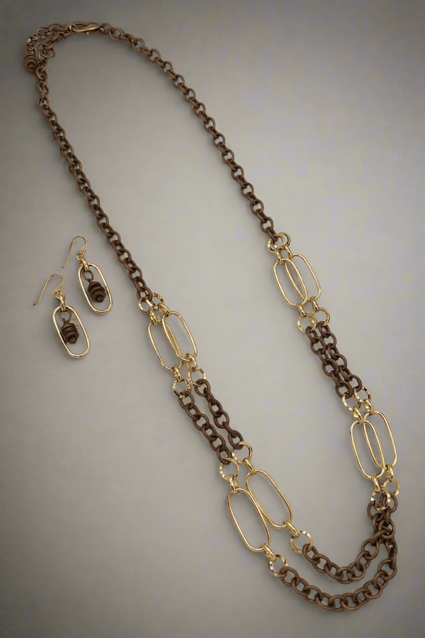 Esther Antiqued Etched Cable Mixed Chain Long Necklace