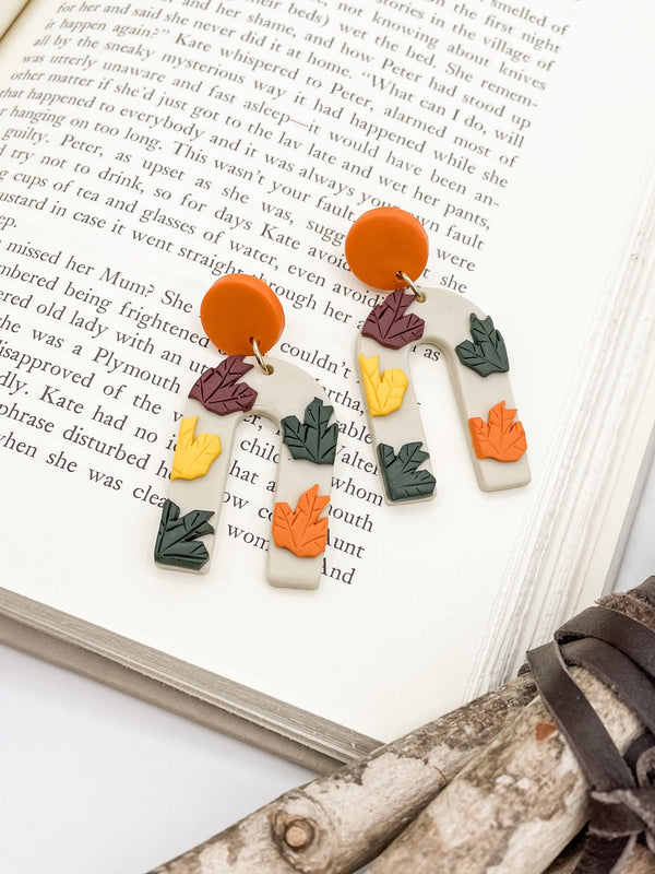 Fall Leaves Horse Shoe Shaped Clay Earrings