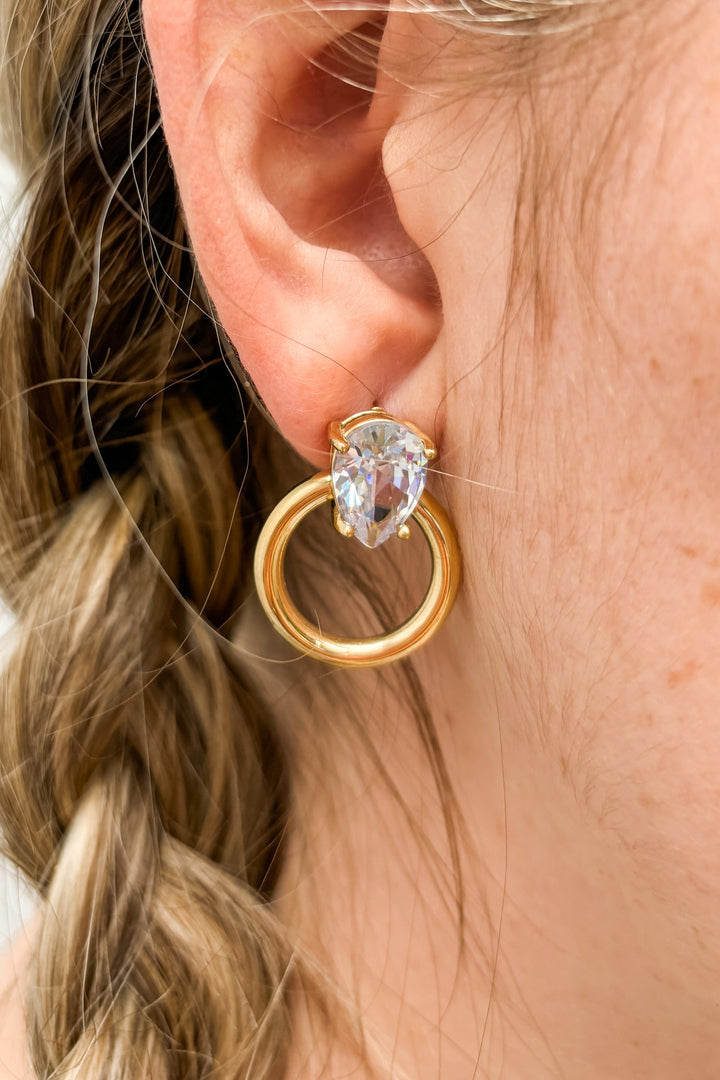 Fantasy Large Crystal Teardrop Earring with Gold Ring