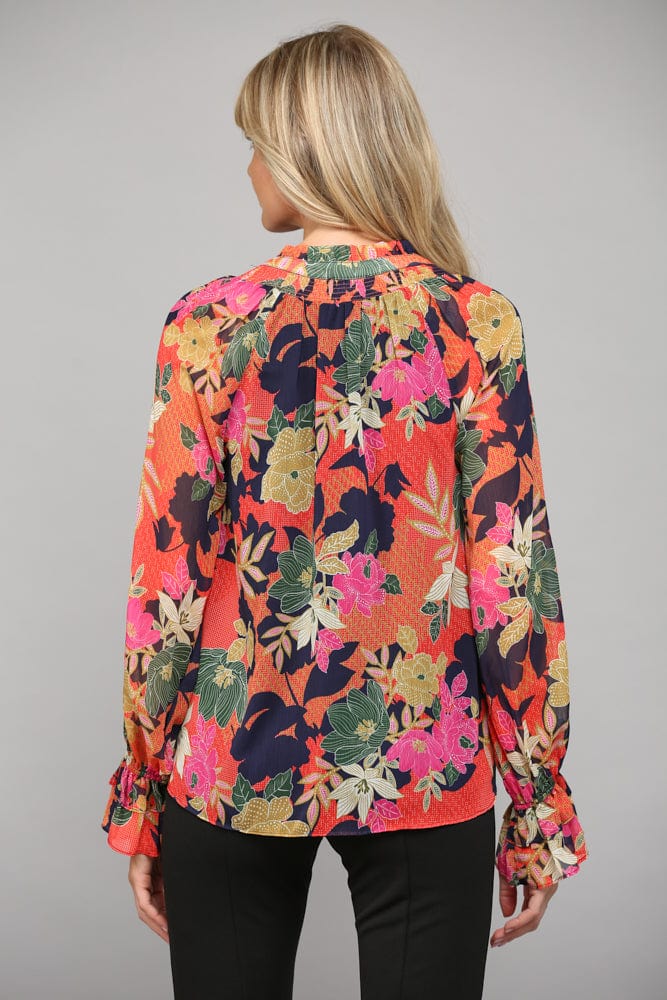 Fate Floral Print Ruffle Neck Blouse