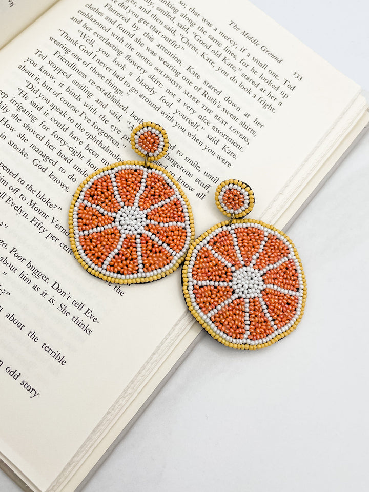 Felt Back Sliced Orange Seed Bead Earrings