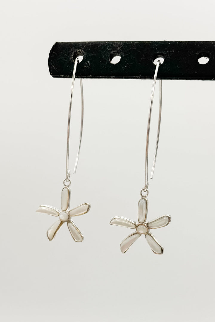 Flower Sterling Silver Kidney Hook Dangle Earrings