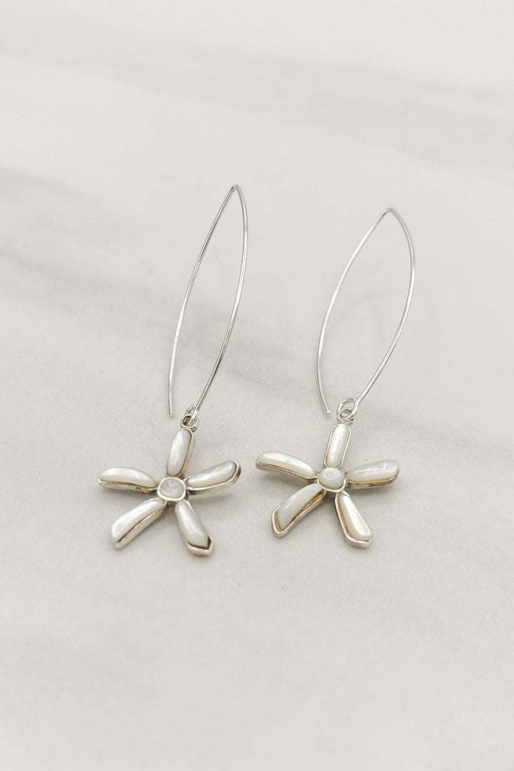 Flower Sterling Silver Kidney Hook Dangle Earrings