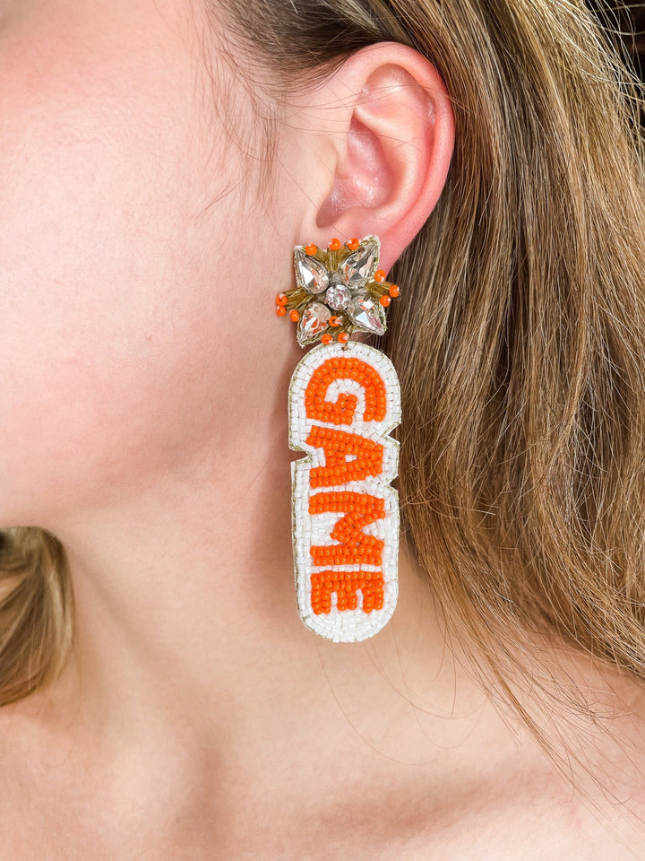 Game Day Beaded Orange/White Earrings