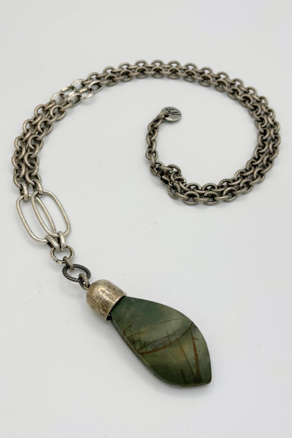 Genuine Jasper Stone Pointed Pendant on Mixed Chain Necklace