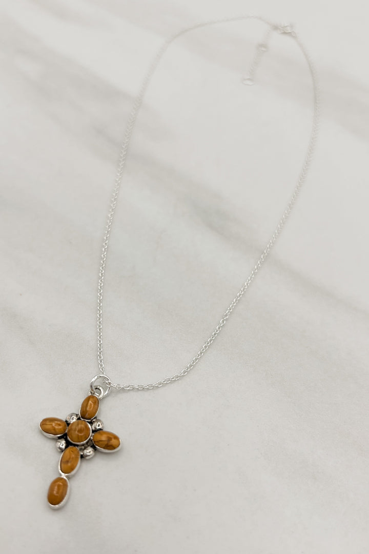 Genuine Stone Bubble Small Cross Sterling Silver Dainty Chain Necklace