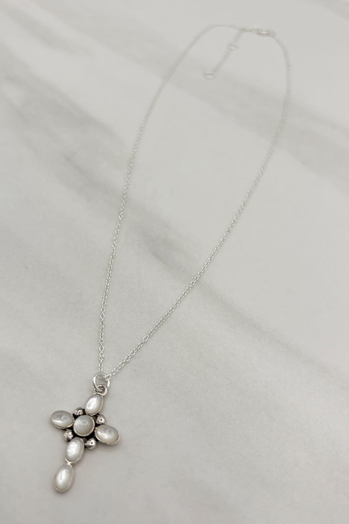 Genuine Stone Bubble Small Cross Sterling Silver Dainty Chain Necklace