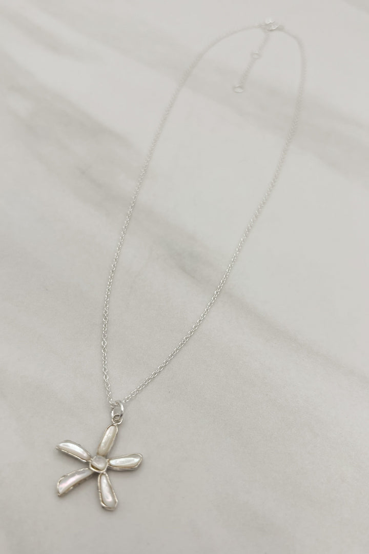 Genuine Stone Flower Dainty Sterling Silver Chain Necklace