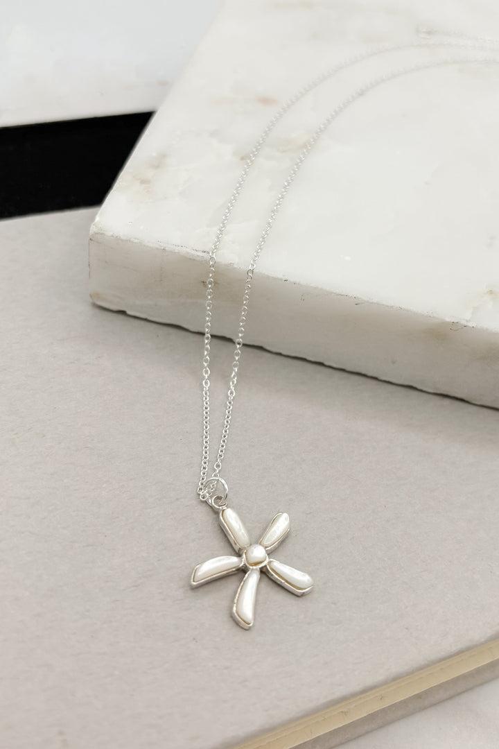 Genuine Stone Flower Dainty Sterling Silver Chain Necklace